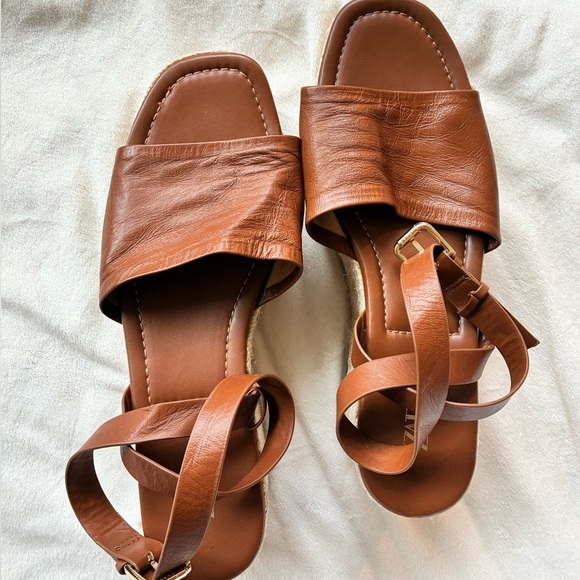 ZARA Brown Platform Espadrille Sandals Size 39 (US 8.5 ) – Strappy Leather Look - Picture 8 of 8